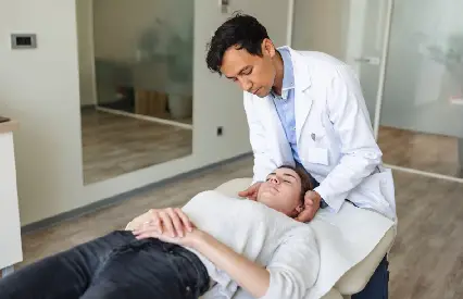 Medical professional providing neck treatment